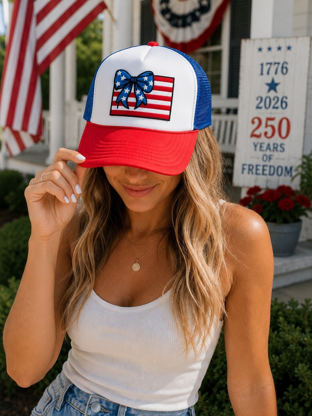Patriotic Bow Trucker Hat | America 250 Hat | USA Trucker Cap | 4th of July Hat